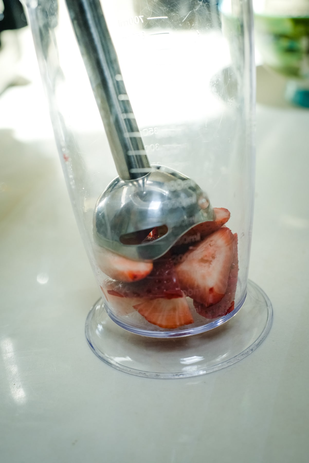 strawberries with a hand blender